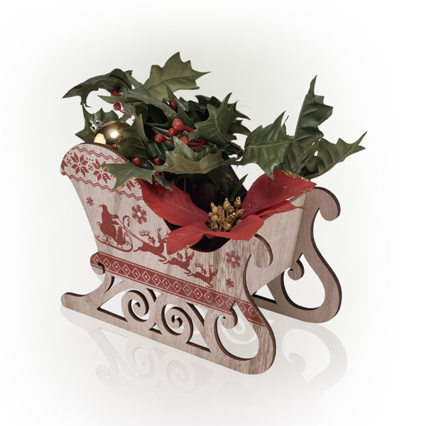 The Holiday Aisle® 7"H Carved Wooden Christmas Sleigh Tabletop